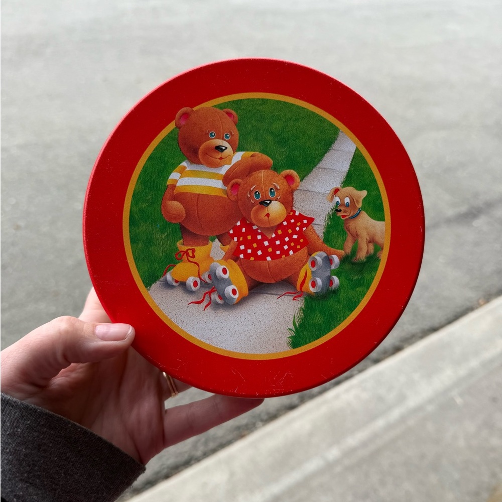 Vintage Red Teddy Bear Tin